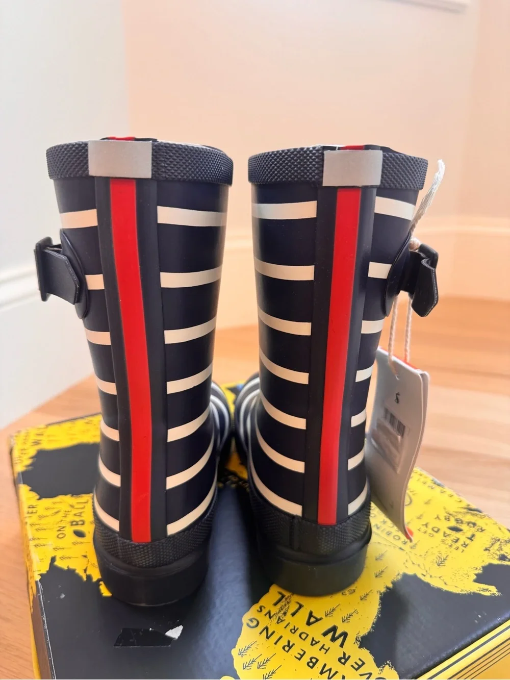 NWT - Joules Navy and White Striped Kids Rain Boots (size 12 - kids)